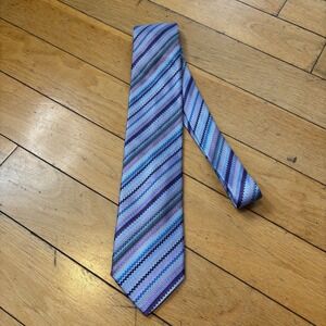 Missoni Italy 100% Silk Tie Zigzag Chevron Stripe Lavender Purple Italian